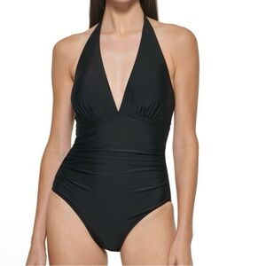 DKNY Black Plunge One-Piece Swimsuit